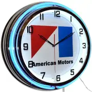 19" AMC American Motors Corp Double Neon Clock Garage Man Cave Decor (Blue)