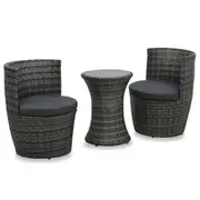 3 Piece Bistro Set with Cushions Poly Rattan Grey vidaXL