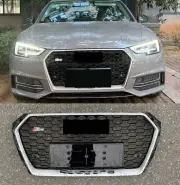For Audi A4 S4 B9 RS4 2017 2019 Grille Mesh Quattro Black Honeycomb Silver frame (for: Audi)