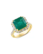 Bloomingdale's Fine Collection Emerald & Diamond Mixed Cut Halo Ring in 18K Yellow Gold