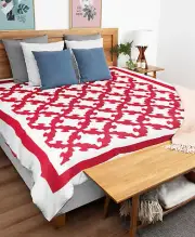 Patchwork Turkey Red Drunkards Path FINISHED QUILT - Queen Size