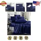 Elegant Navy Blue Satin California King Sheet Set - Cooling Touch & Wrinkle-Free