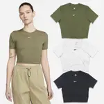 女款 NIKE W NSW TEE ESSNTL SLIM CROP 黑色 白色 小勾刺繡 合身 彈性布料 短版 短T