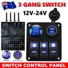 3 Gang 12V Switch Panel LED Rocker for Car Boat Marine RV Dual USB ON-OFF Toggle