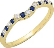 [Dazzlingrock Collection] Round Blue Sapphire & White Diamond Ladies Contour Wedding Stackable Ring, 14K Gold