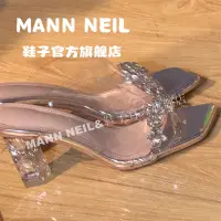 在飛比找蝦皮商城精選優惠-【爆款現貨】Mann Neil超輕透明水鑽方頭高跟鞋女夏季外