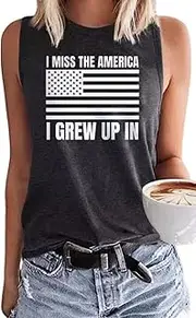 [VKEGNIO] American Flag Tank Top Women I Miss The America I Grew Up in Graphic Tank USA Flag Tee Patriotic 4th of July Tank Shirt