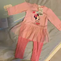 在飛比找蝦皮購物優惠-正版全新Disney授權麗嬰房米妮粉點點蕾絲裙連身裝