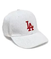 3D RED Thread "LA" Embroidered NATURAL BONE Corduroy Style Hat Adjustable NEW