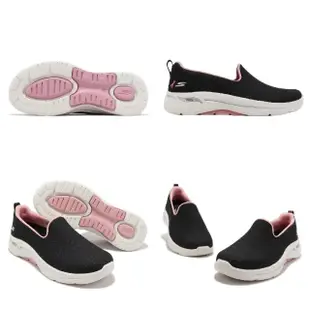 【SKECHERS】休閒鞋 Go Walk Arch Fit 寬楦 女鞋 黑 粉 粉紅絲帶限定款 乳癌防治 套入式(896263-WBKPK)