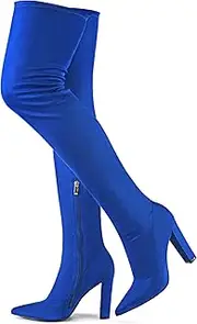 [Wsheliu] Women's Winter Over The Knee Boots Chunky Heels Thigh High Boots Block Heeled Stretch Suede Sexy High Heel Knee High Boots Side Zipper Long Boots