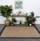 Rug 100% Jute Runner Rectangle Natural Braided Carpet Modern Area Rug Beige+Blue