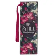 Maroon Floral Faux Leather Bible Verse Bookmark: Be Still & Know - Psalm 46:10