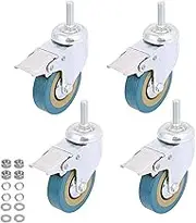 4 Pack, Wefond Locking Threaded Stem Mount 3" Swivel Caster Rotation Non-Marking Polyurethane Castor Wheel and Brake for Trolley, Carts, Furniture, Dolly, Workben (M12 Threaded Stem)