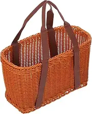PRETYZOOM Handmade Woven Basket with Handle Portable Storage Holder for Kitchen Dining Picnic Organizer Multi Purpose Container Decorative and Practical
