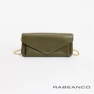 【RABEANCO】質感平滑牛皮手拿斜背鏈帶皮夾包(橄欖綠)