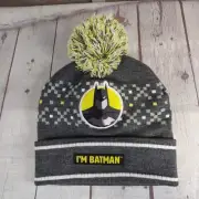 I'm Batman Unisex Kids Beanie Hat Toboggan One Sz Charcoal Gray Yellow White Pom