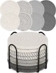 8 Pcs Drink Coasters with Holder, Minimalist Boho for Drinks Gray