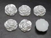 200 Pure White Acrylic Flatback Pearl Engraved Rose Flower Cabochon 12mm