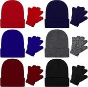 [TODDOR] Kids Winter Beanies and Gloves Set Include 6 Pieces Knitted Beanies and 6 Pairs Stretchy Gloves