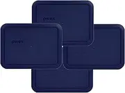 Pyrex 7210-PC 3 Cup Blue Rectangle Plastic Lid - 4, Blue