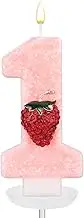 Pink Number 1 Candle, Strawberry Cake Topper Berry Number One Candle for First Birthday Party Supplies Decor for 1st Birthday Anniversary Decorations Photo Props