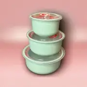 3 Bowls w/ Lids Built-In Vents Microwave and Dishwasher Safe Green Wheat Straw