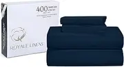 ROYALE LINENS 400 Thread Count 100% American Grown Cotton 4 Piece Sateen Full Sheet Set - 1 Fitted, 1 Flat Sheet, 2 Pillow case - Navy Bedsheet Set - Cooling Cotton Sheets - (Full, Rivera Navy)