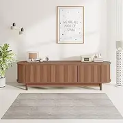 ALFORDSON Boho TV Cabinet Stand, Fluted Front, 160 x 40 x 45cm, Entertainment Unit, Handle-Free, Modern Furniture TV Stand, 2 Ample Storage Side Cabinets, Shelves for Living Room, Oval，Dark Teak