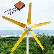 12V 24V 48V Wind Power Turbine Generator 800W-1200W 5 Blade Small Wind Turbine with MPPT Controller and 5 Yellow Blades, Starting Wind Speed As Low As 2.5m/s for Garden Farm Outdoor,1000w,48V