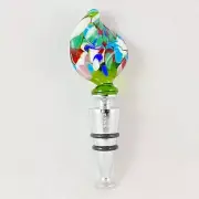 Green Feather Top Venetian Glass Bottle Stopper - Handmade in Italy Murano Glass