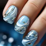 Square Press on Nails Short Fake Nails Blue Blue White Sea Waves Gold Foil
