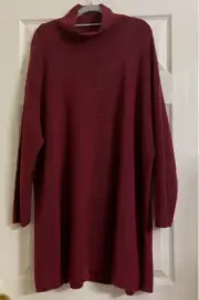 NWT $298 Eileen Fisher Cranberry Merino Wool Turtle Neck Pullover 2X