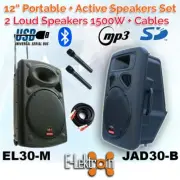E-Lektron 2X12" inch 1500W Bluetooth Portable+Active Loud Speakers Sound System