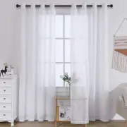 White Semi Sheer Linen Curtains for Windows 84 inch Length Voile Vertical Dra...