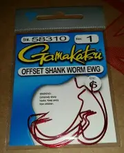 Gamakatsu 58310 sz 1 Offset Shank Worm EWG Red Bass Fishing Hooks Qty. 6