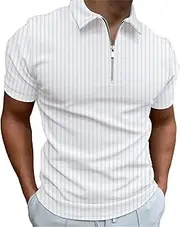 [Generic] Men's Ribbed Quarter Zip Polo Shirts Business Textured Knit Short Sleeve Casual Golf Lightweight Classic Tee
