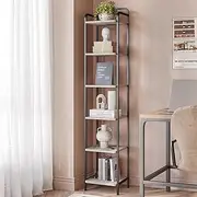 Hzuaneri Bookcase Bookshelf, Narrow Book Shelf, Industrial Corner Shelf Storage Organizer, Slim Shelving Unit for Home Office, Living Room, Bedroom, Kitchen, 6-Tier Greige and Black BC24605B
