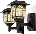 Solar Fence Lights Outdoor Wall Lantern LED Waterproof Patio Front Door 2-pack