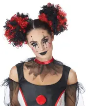 Black/Red Clown Puffs Wig