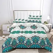 XIICOO Peacock Comforter Set - Bohemian Animal Pattern Bedding | 1 Comforter + 2 Pillowshams (3Pcs) or Sheet (4Pcs) (A, Queen-4PCS)