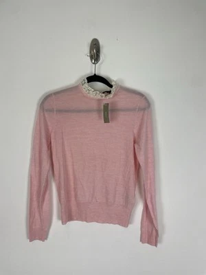 Nwt J. Crew Lace Collar Tippi Sweater Size Small Women Pink Classic High Neck