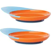 2PK Boon Blue/Orange Catch Plate w/ Spill Catcher for Baby Food Mat/Table/Tray