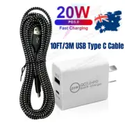 QC3.0 USB 20W PD Fast Wall Charger Adapter For Samsung Android LG 3M USB C Cable