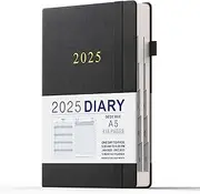 DeDe Bee Academic Diary 2025 Day to Page A5 Planner & Monthly Plan Total 416 Pages, Inner Pocket, Elastic Closure, Hard Cover (Black)