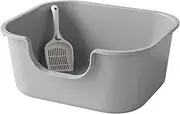 Folpus Open Top Pet Litter Tray Cat Litter Box High Sided Cats Litter Pan Cat Bedpan Cat Litter Basin for All Kinds of Cat Litter, Grey