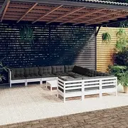 Patio Furniture Sets 12 Piece Garden Lounge Set with Cushions White Pinewood