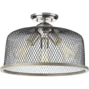 Progress Lighting P350091 Nickel Tilley 3-Light 16"W Semi-Flush Ceiling Fixture