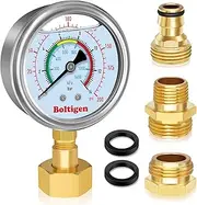 Water Pressure Gauge, 0-200 Psi Pressure Gauge Filled with Oil, 3/4" GHT Female Thread Water Pressure Test Gauge with 3 Adapters,for Home, Industrial, Garden Multiple Locations Pressure Test