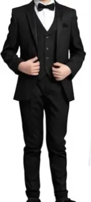 Boys' 5-Piece Tuxedo Set: Premium Formal Jacket, Pants, Shirt, Vest & Bow Tie 3T
